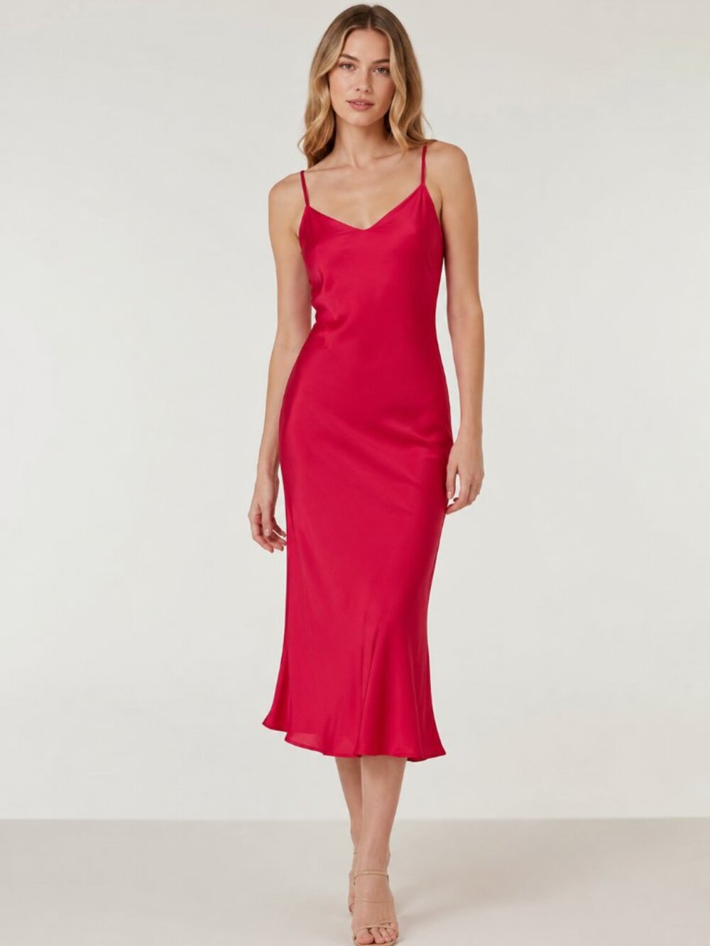 Popular 21 Red Bodycon Midi Dress NWT Size L | Stretchy Spaghetti Strap